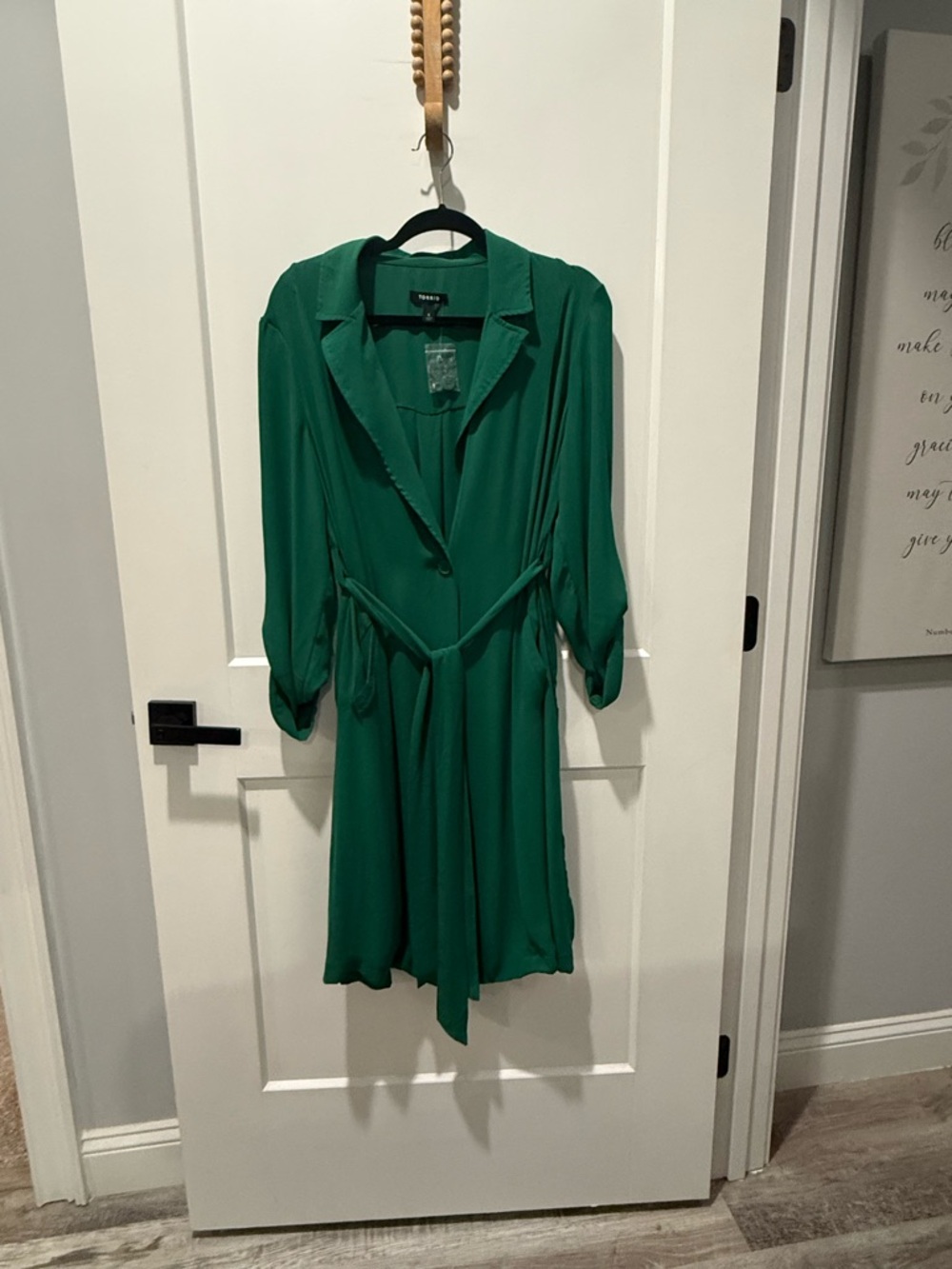 Torrid emerald green tie trench dress polyester 3/4 sleeve coat size 0
